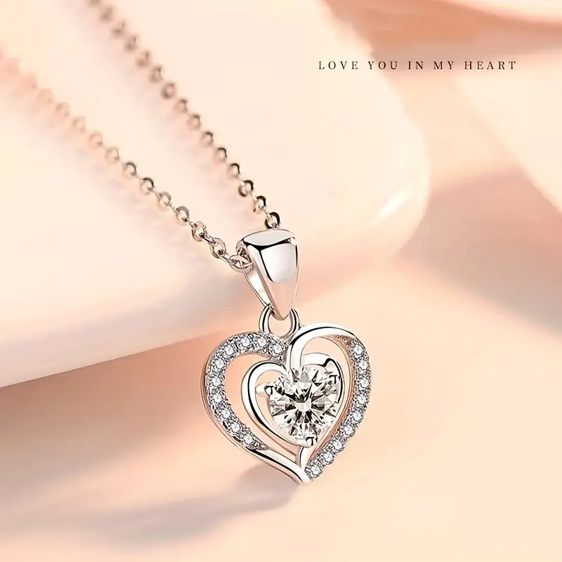 Colier cu pandantiv în formă de inimă Moissanite, argint 925, 3 ct, lanț clavicular pentru femei