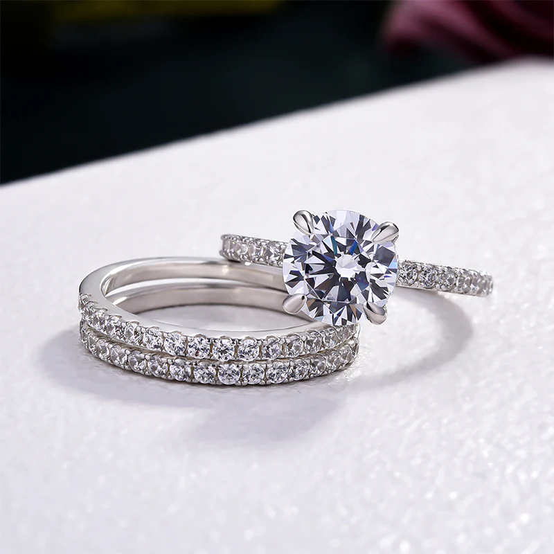 💍Verighetă din 3 piese, cu tăietură rotundă, elegantă, în argint