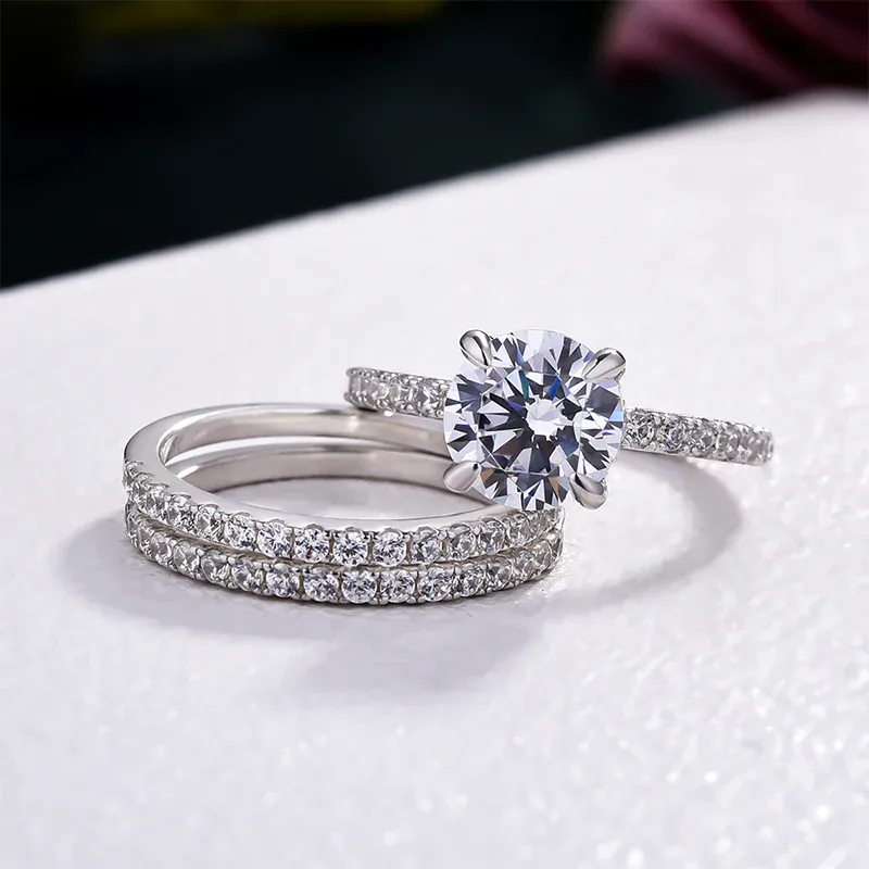💍Verighetă din 3 piese, cu tăietură rotundă, elegantă, în argint