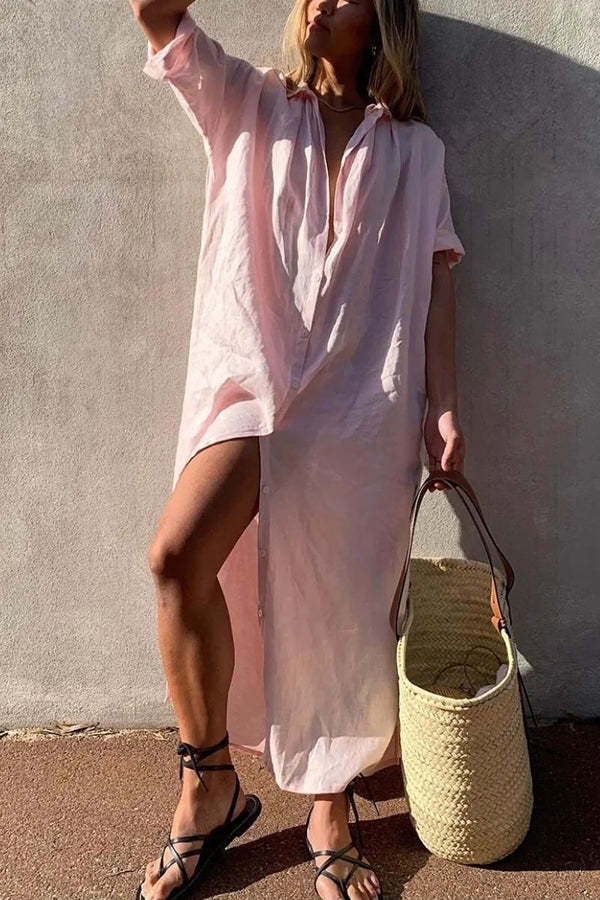 O rochie de cămașă maxi cu concept simplu