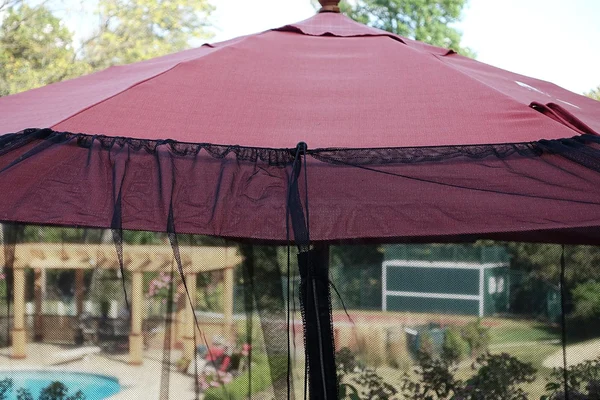 Paravan de masă cu umbrelă romană în aer liber, plasă împotriva insectelor