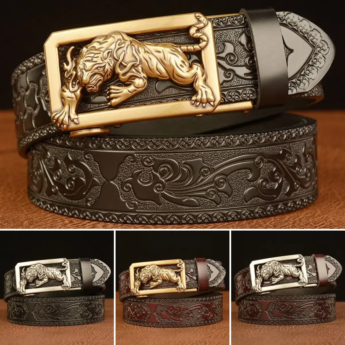 🐅Cureaua pentru bărbați din piele de vacă - Tigrul feroce Automatic Buckle