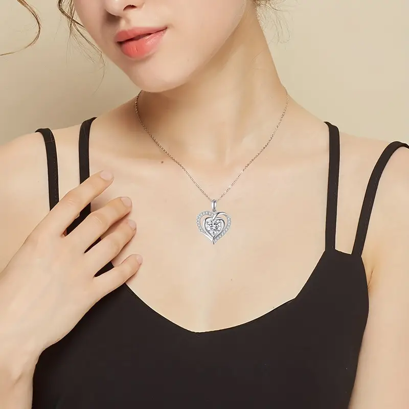 Colier cu pandantiv în formă de inimă Moissanite, argint 925, 3 ct, lanț clavicular pentru femei
