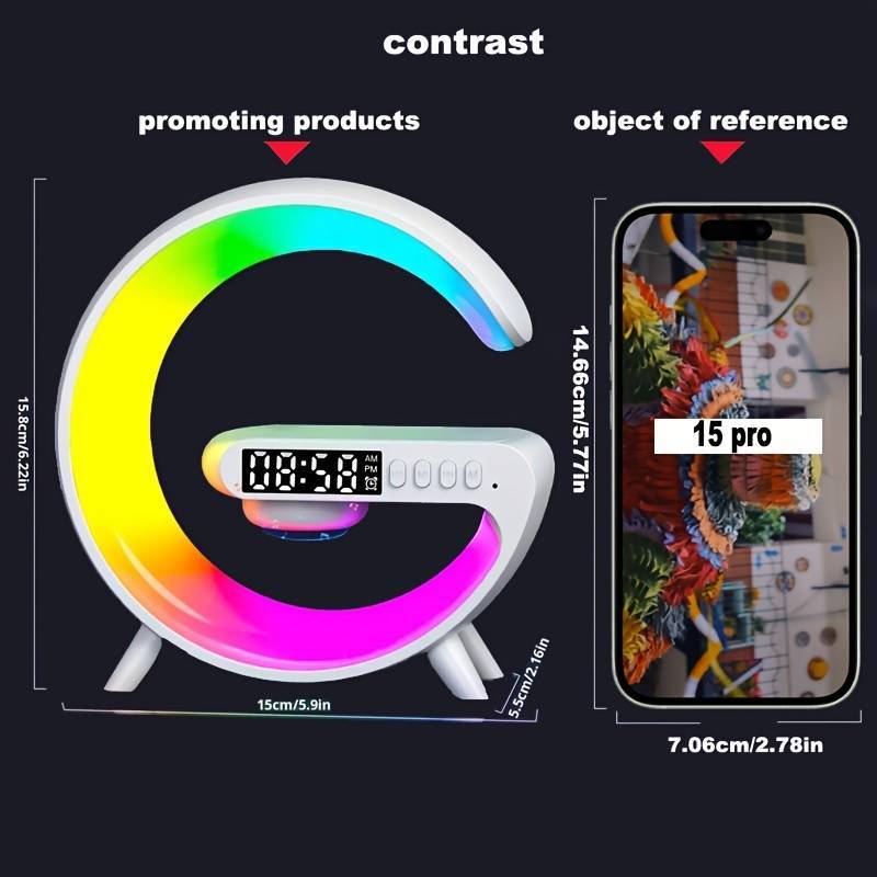 Suport Pentru Desktop Încărcare Fără Fir Pentru Telefoane Mobile, Lumini Mici De Noapte, Difuzoare Pentru Telefoane Mobile, Ceasuri Cu Alarmă De Birou, Funcții 4 În 1, Lumini LED Pentru Atmosferă De Acasă Și Cadouri Pentru Familie Și Prieteni De Sărbători