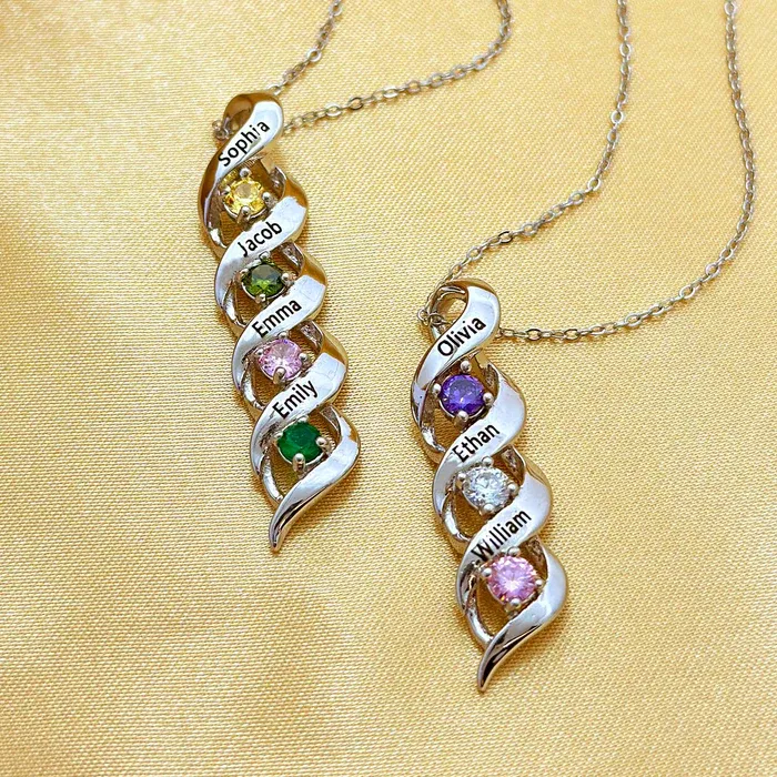 3 Names-Customized Necklace Cascading Pendant with 3 Birthstones Engraving 3 Names Gifts for Her