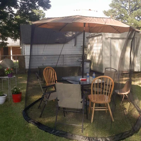 Paravan de masă cu umbrelă romană în aer liber, plasă împotriva insectelor