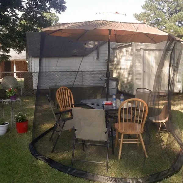 Paravan de masă cu umbrelă romană în aer liber, plasă împotriva insectelor