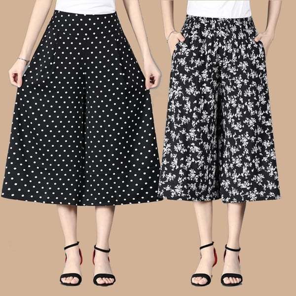  (Vânzare fierbinte - 49% OFF) Femei de înaltă talie elastică cu talie elastică plisată din sifon cu picior larg Culottes