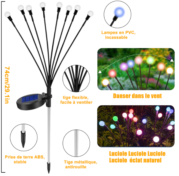 Pachet 2 Lampa solara de gradina, SDLOGAL, 8LED, Efect de licurici, Impermeabil, Multicolor