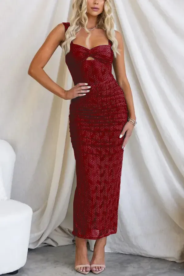 👗Manifesting You Mesh Ruched Detail Maxi Dress