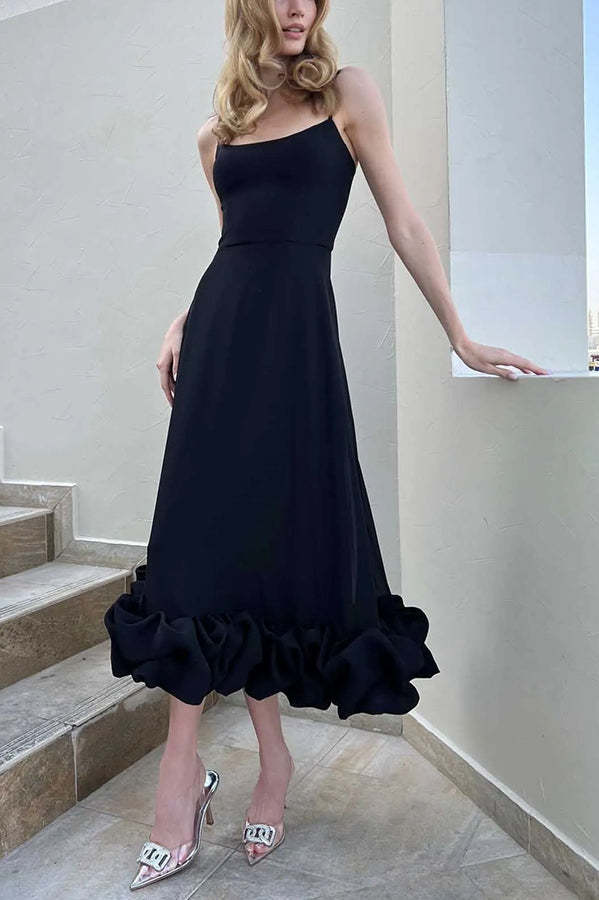 Midnight Girl Flounce Bustier Bustier Banchet Party Midi Dress