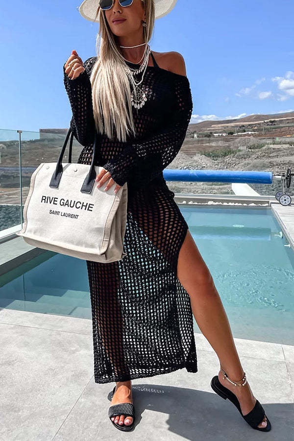 Mermaid Bay croșetat croșetat tricot cu mânecă lungă acoperi rochie Maxi Dress
