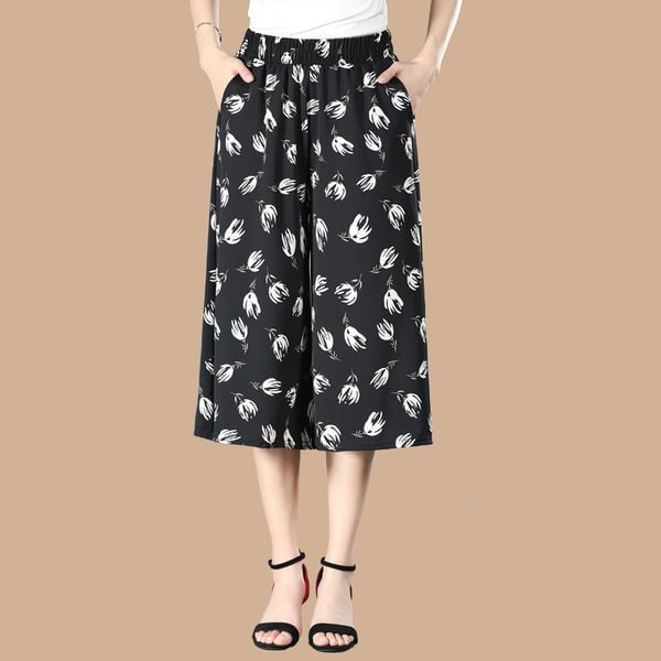  (Vânzare fierbinte - 49% OFF) Femei de înaltă talie elastică cu talie elastică plisată din sifon cu picior larg Culottes