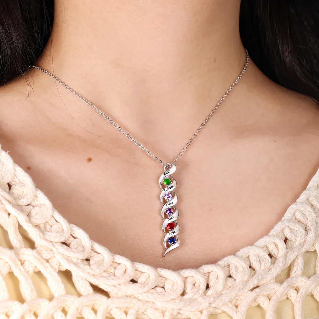 3 Names-Customized Necklace Cascading Pendant with 3 Birthstones Engraving 3 Names Gifts for Her