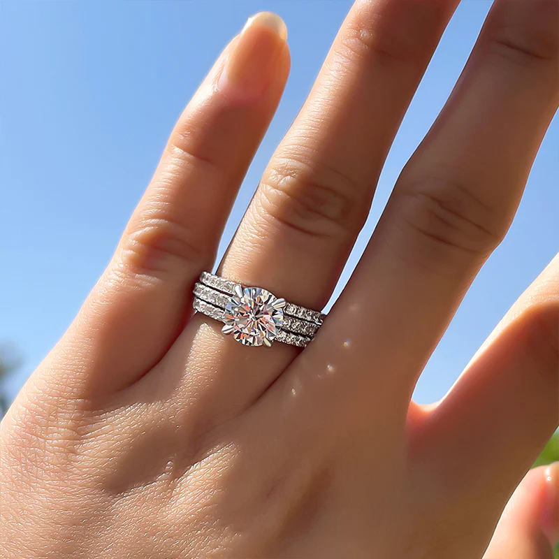 💍Verighetă din 3 piese, cu tăietură rotundă, elegantă, în argint