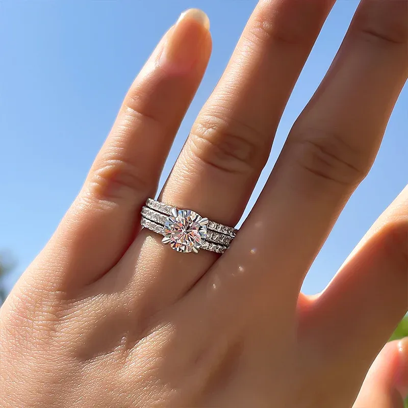 💍Verighetă din 3 piese, cu tăietură rotundă, elegantă, în argint