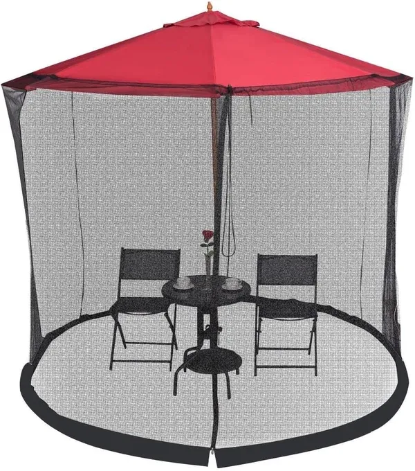 Paravan de masă cu umbrelă romană în aer liber, plasă împotriva insectelor