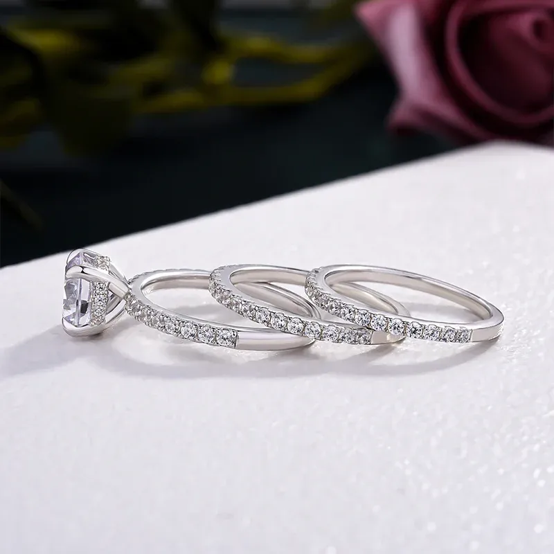 💍Verighetă din 3 piese, cu tăietură rotundă, elegantă, în argint