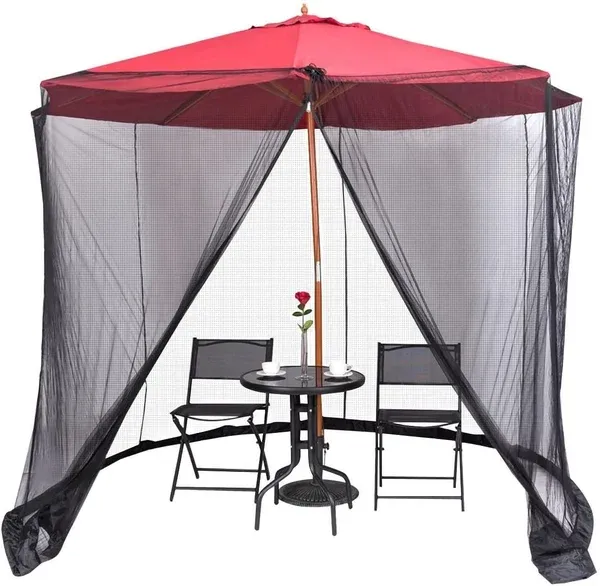 Paravan de masă cu umbrelă romană în aer liber, plasă împotriva insectelor