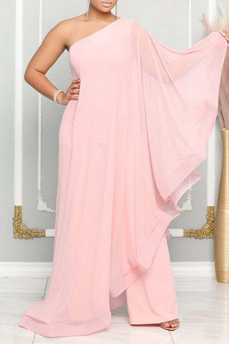 Clocolors Casual Daily Elegant Patchwork Solid Color One Shoulder Regular Jumpsuits