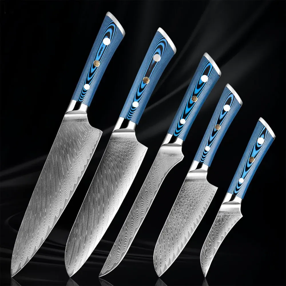 Set de 5 cuțite din oțel Damasc japonez