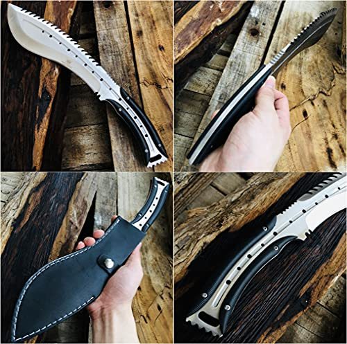 AULAKNIV Custom D2 Steel Full Tang Kukri Fixed Blade Hunting Knife with Sheath