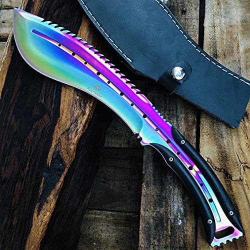 AULAKNIV Custom D2 Steel Full Tang Kukri Fixed Blade Hunting Knife with Sheath