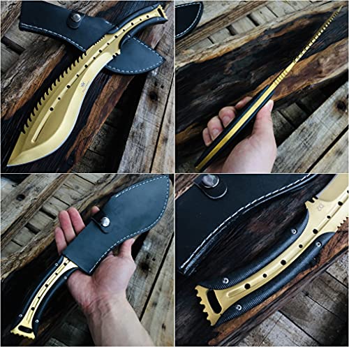 AULAKNIV Custom D2 Steel Full Tang Kukri Fixed Blade Hunting Knife with Sheath