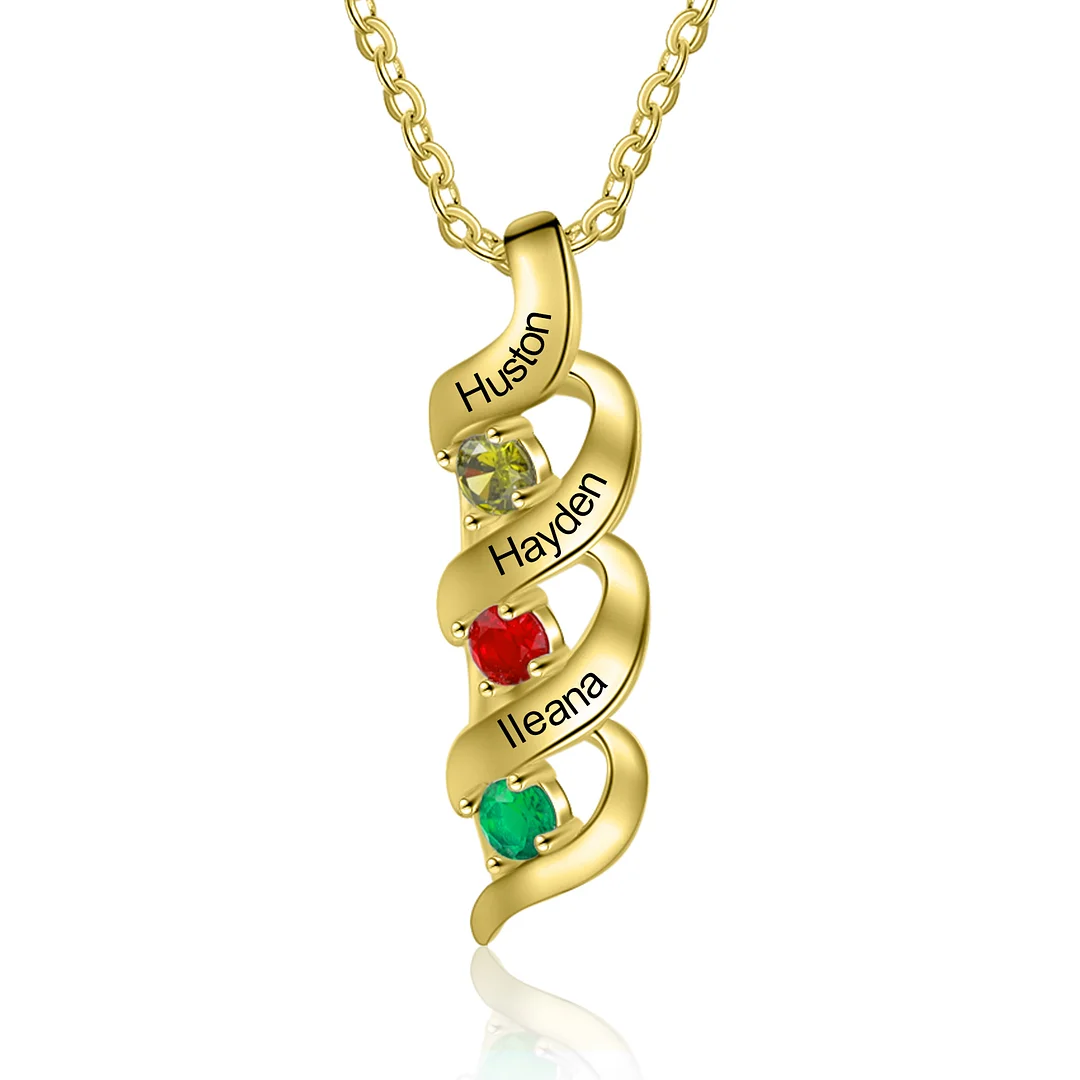 3 Names-Customized Necklace Cascading Pendant with 3 Birthstones Engraving 3 Names Gifts for Her