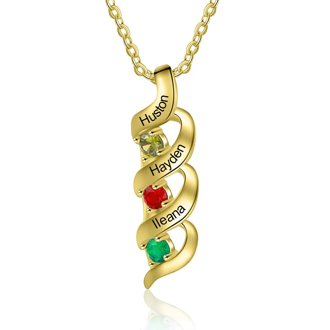 3 Names-Customized Necklace Cascading Pendant with 3 Birthstones Engraving 3 Names Gifts for Her