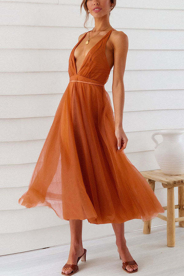 Feeling Romantic V Neck V Tulle Midi Dress
