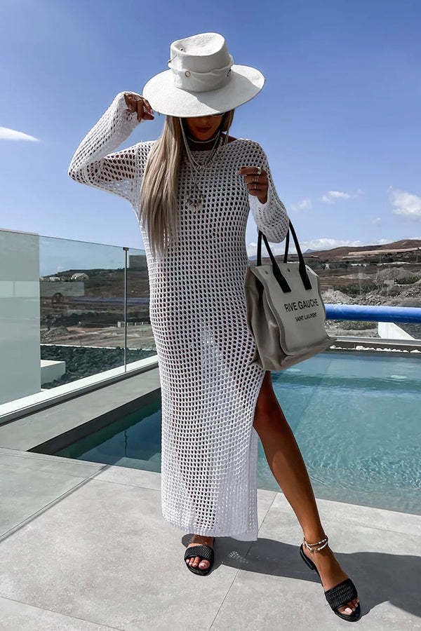 Mermaid Bay croșetat croșetat tricot cu mânecă lungă acoperi rochie Maxi Dress