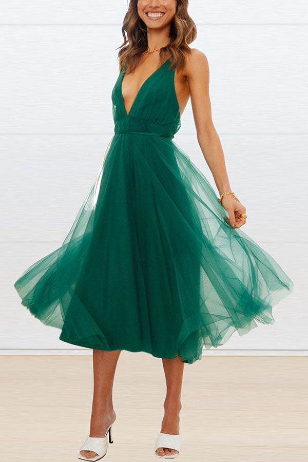 Feeling Romantic V Neck V Tulle Midi Dress