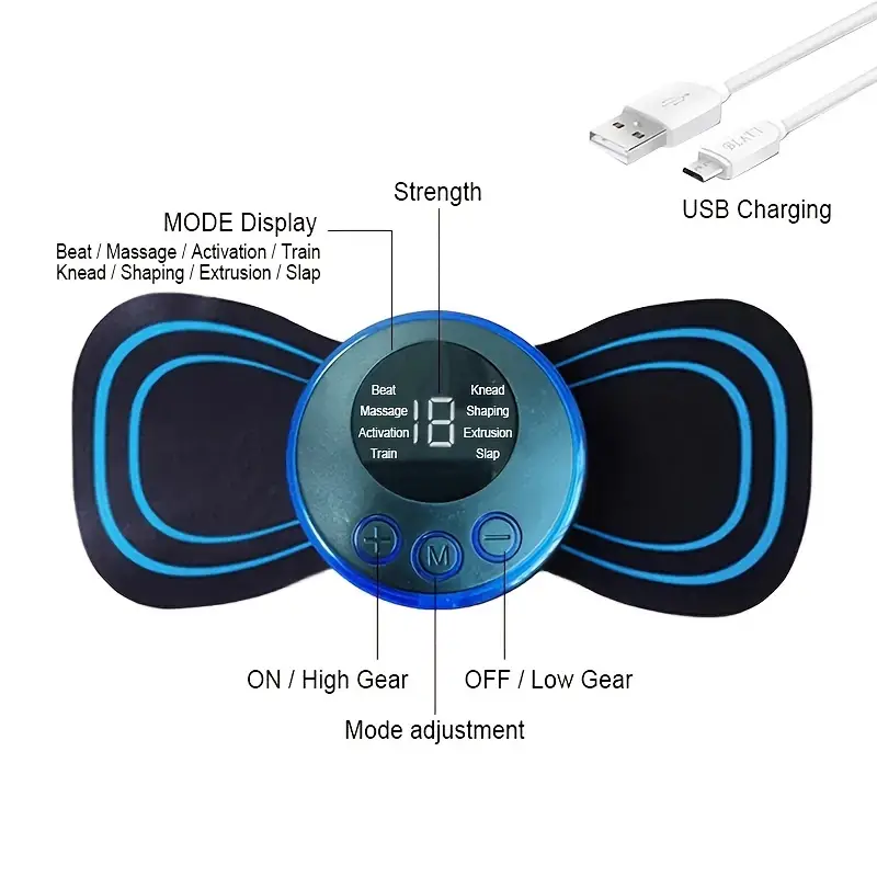 Mini masaj portabil pentru gât și spate cu tehnologie EMS Electric Pulse pentru relaxare musculară și ameliorarea durerii