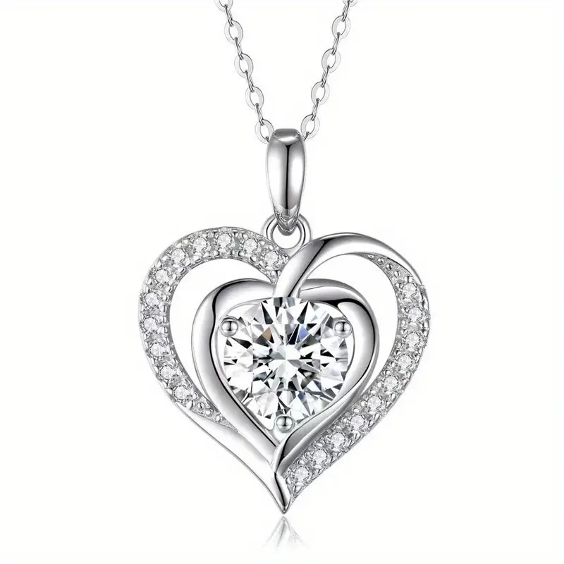 Colier cu pandantiv în formă de inimă Moissanite, argint 925, 3 ct, lanț clavicular pentru femei