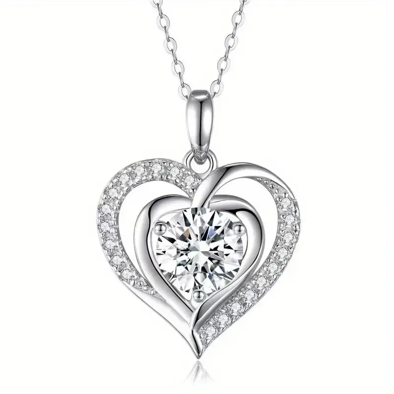 Colier cu pandantiv în formă de inimă Moissanite, argint 925, 3 ct, lanț clavicular pentru femei