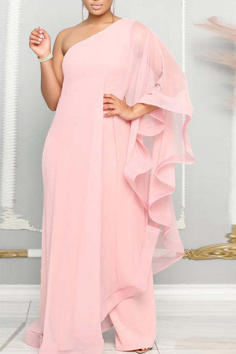 Clocolors Casual Daily Elegant Patchwork Solid Color One Shoulder Regular Jumpsuits