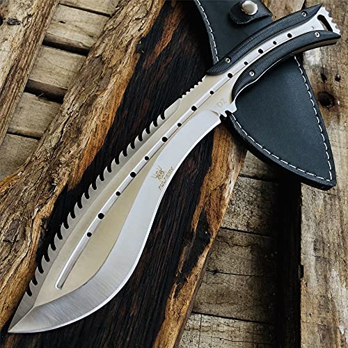 AULAKNIV Custom D2 Steel Full Tang Kukri Fixed Blade Hunting Knife with Sheath