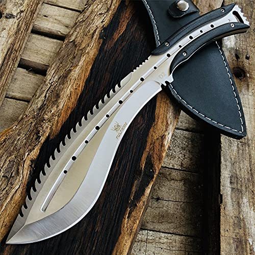 AULAKNIV Custom D2 Steel Full Tang Kukri Fixed Blade Hunting Knife with Sheath