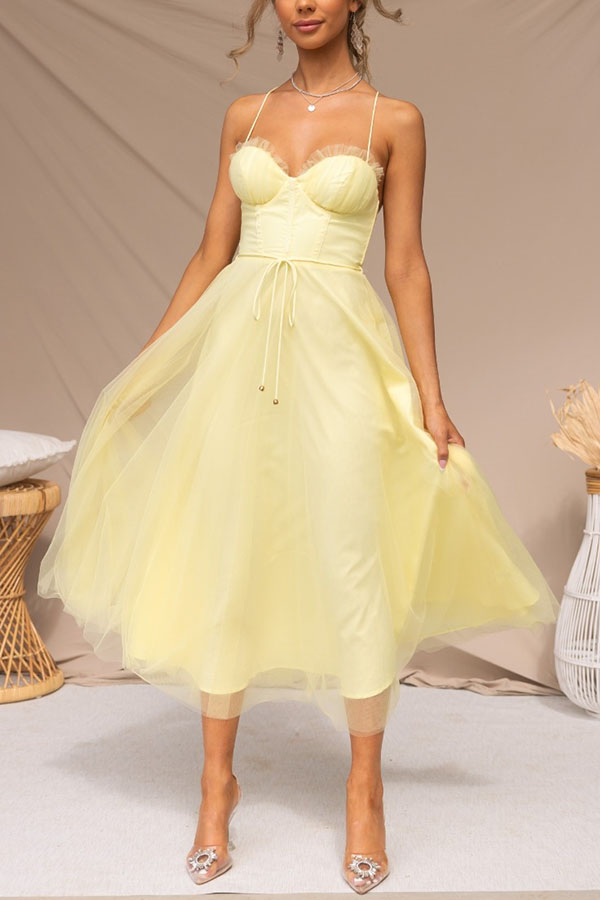 Modern-zi Prințesa de zi cu zi Chiffon Suspenders Party Maxi Dress