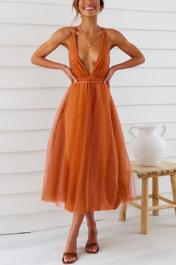 Feeling Romantic V Neck V Tulle Midi Dress