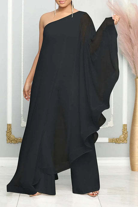 Clocolors Casual Daily Elegant Patchwork Solid Color One Shoulder Regular Jumpsuits