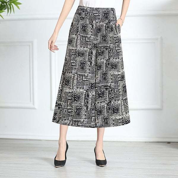  (Vânzare fierbinte - 49% OFF) Femei de înaltă talie elastică cu talie elastică plisată din sifon cu picior larg Culottes