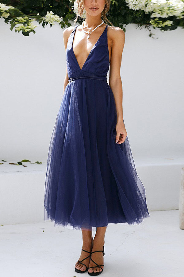 Feeling Romantic V Neck V Tulle Midi Dress