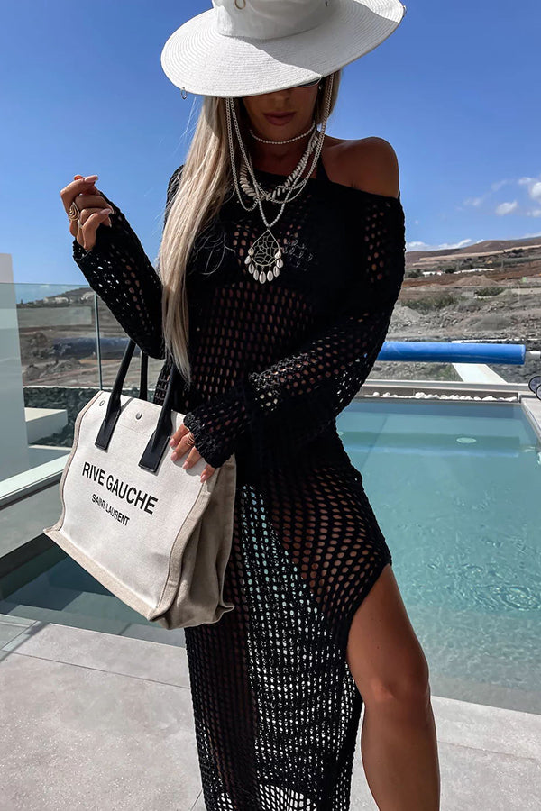 Mermaid Bay croșetat croșetat tricot cu mânecă lungă acoperi rochie Maxi Dress