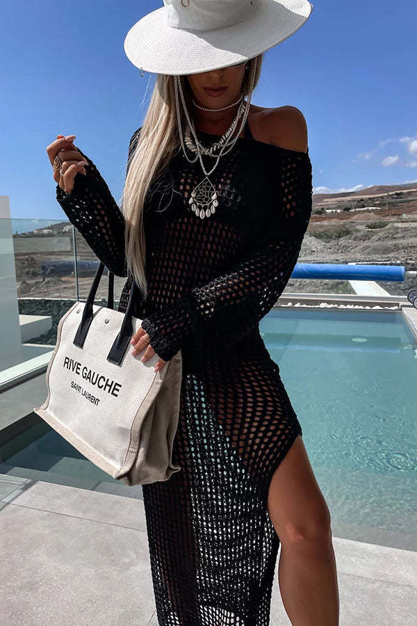 Mermaid Bay croșetat croșetat tricot cu mânecă lungă acoperi rochie Maxi Dress