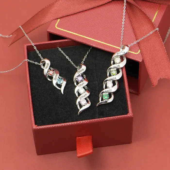 3 Names-Customized Necklace Cascading Pendant with 3 Birthstones Engraving 3 Names Gifts for Her