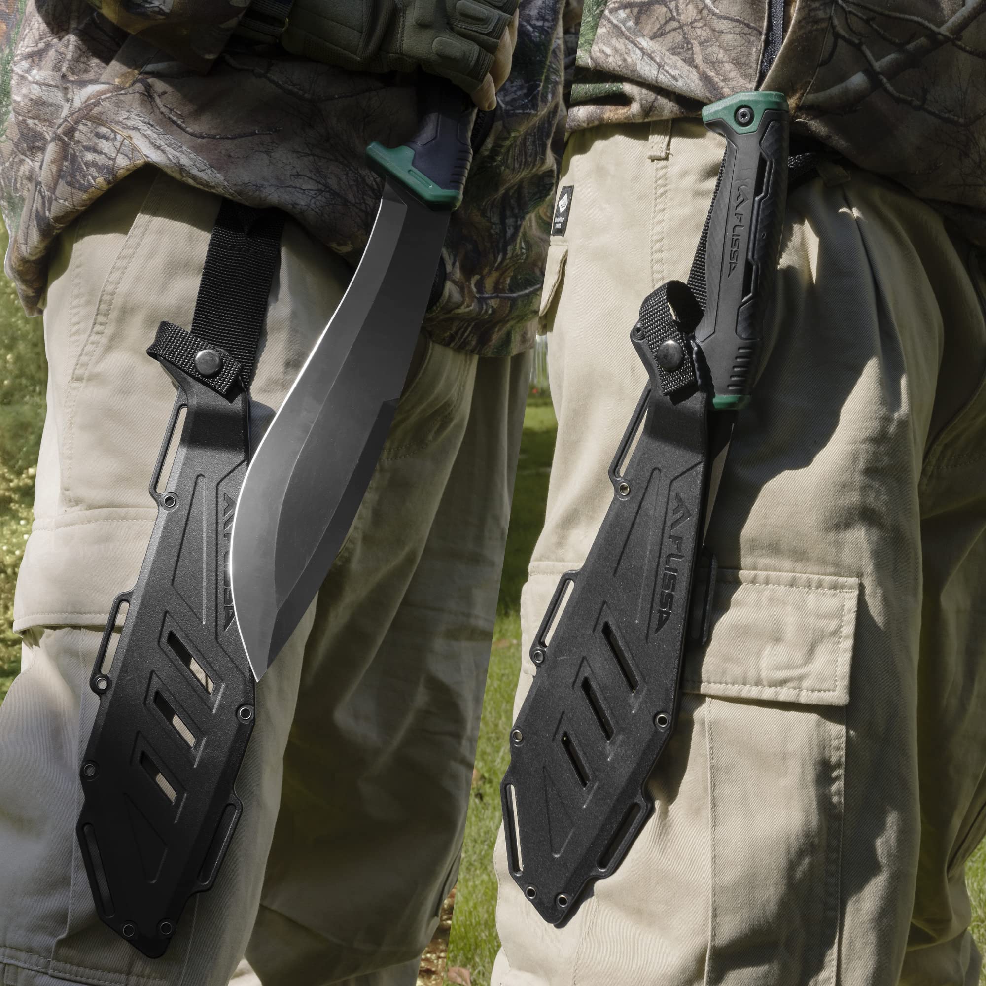 FLISSA Machete, 11-Inch Fixed Blade Camping Knife, Patented Shock-Absorbing Air Technology Handle, Ideal for Gardening, Forestry, and Outdoors, Includes Molded Sheath