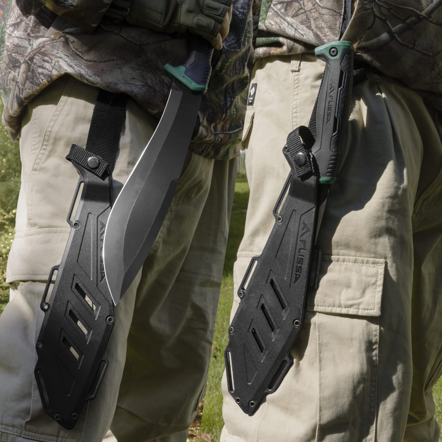 FLISSA Machete, 11-Inch Fixed Blade Camping Knife, Patented Shock-Absorbing Air Technology Handle, Ideal for Gardening, Forestry, and Outdoors, Includes Molded Sheath