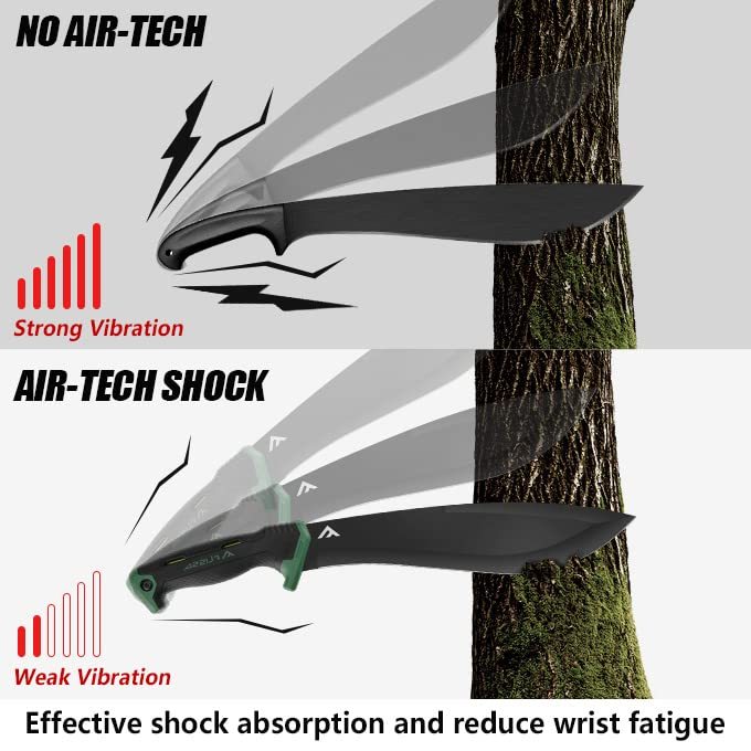 FLISSA Machete, 11-Inch Fixed Blade Camping Knife, Patented Shock-Absorbing Air Technology Handle, Ideal for Gardening, Forestry, and Outdoors, Includes Molded Sheath